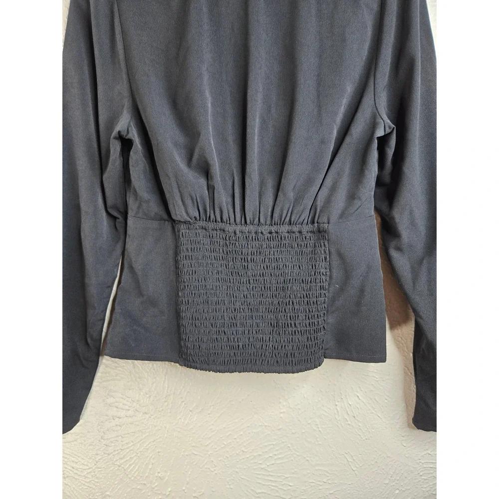 Abercrombie Twist Front Long Sleeve Top Black Smocked V Neck Blouse Dressy Goth